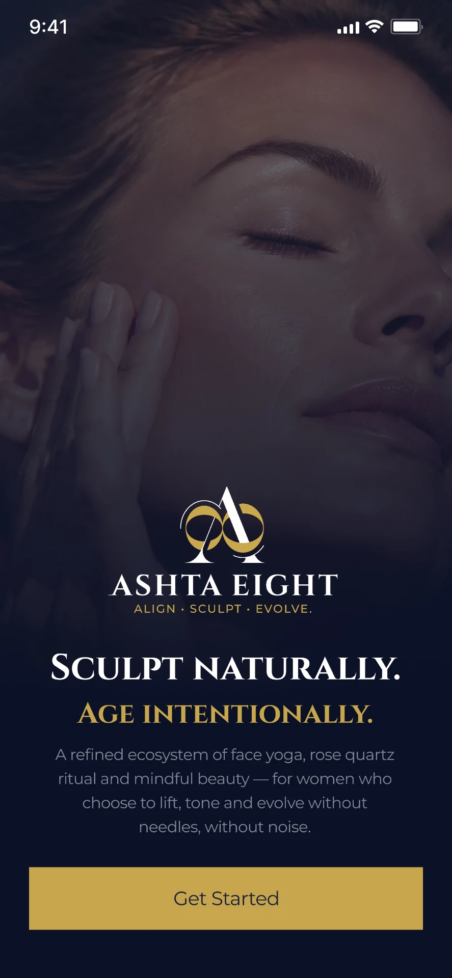 Ashta Eight app welcome screen — Sculpt naturally. Age intentionally.