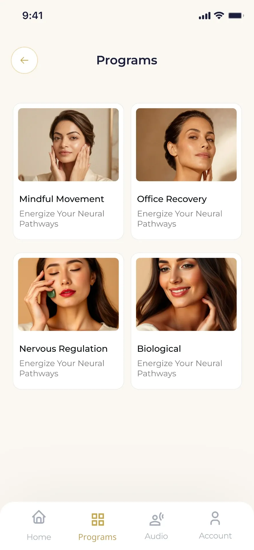 Ashta Eight app programmes library with face and somatic programmes